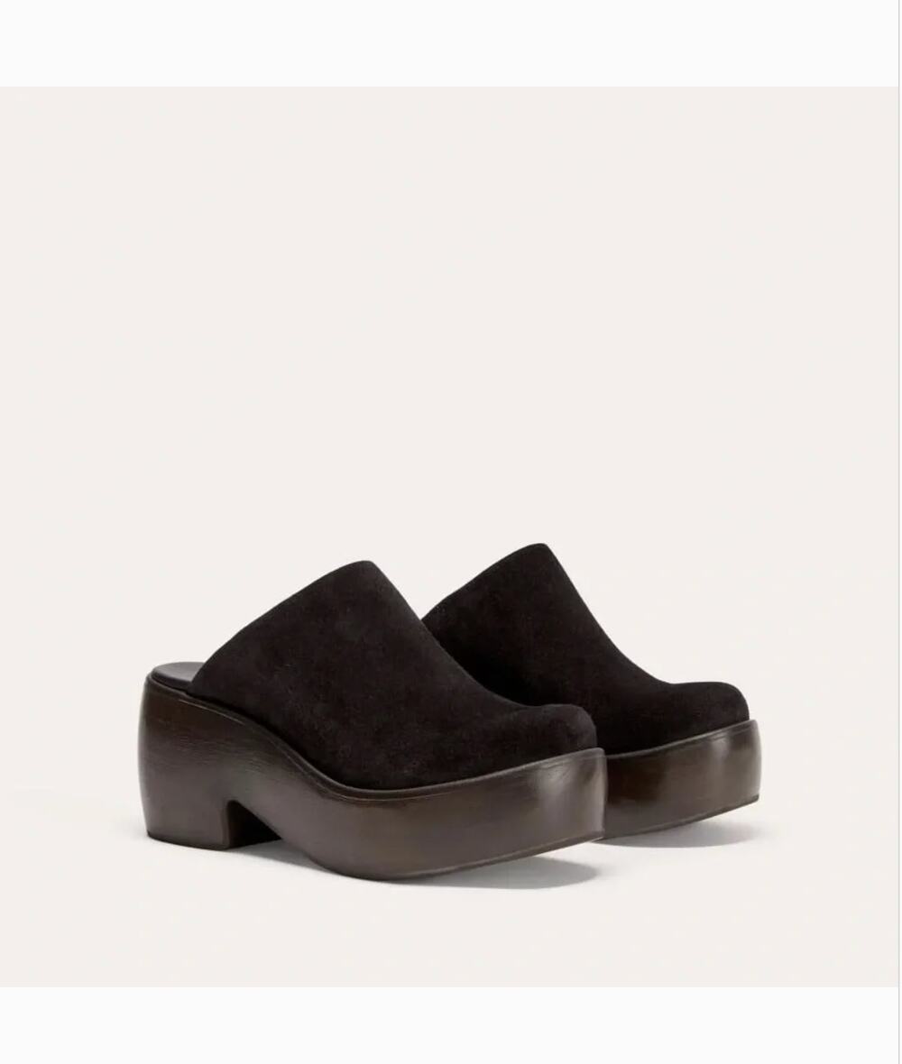 EVERLANE Puffa Wooden Clogs 7.5 Black NWT Suede Mules Platform Chunky Comfort